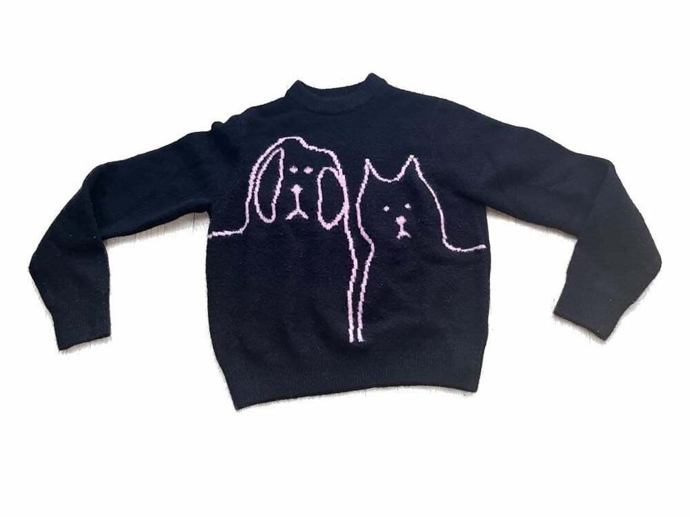 Lazy Oaf Best Friends Cat and Dog Black Knitted Sweater